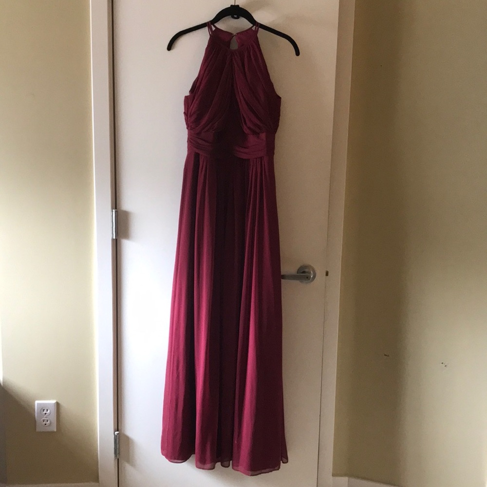 Dessy Collection burgundy bridesmaid dress